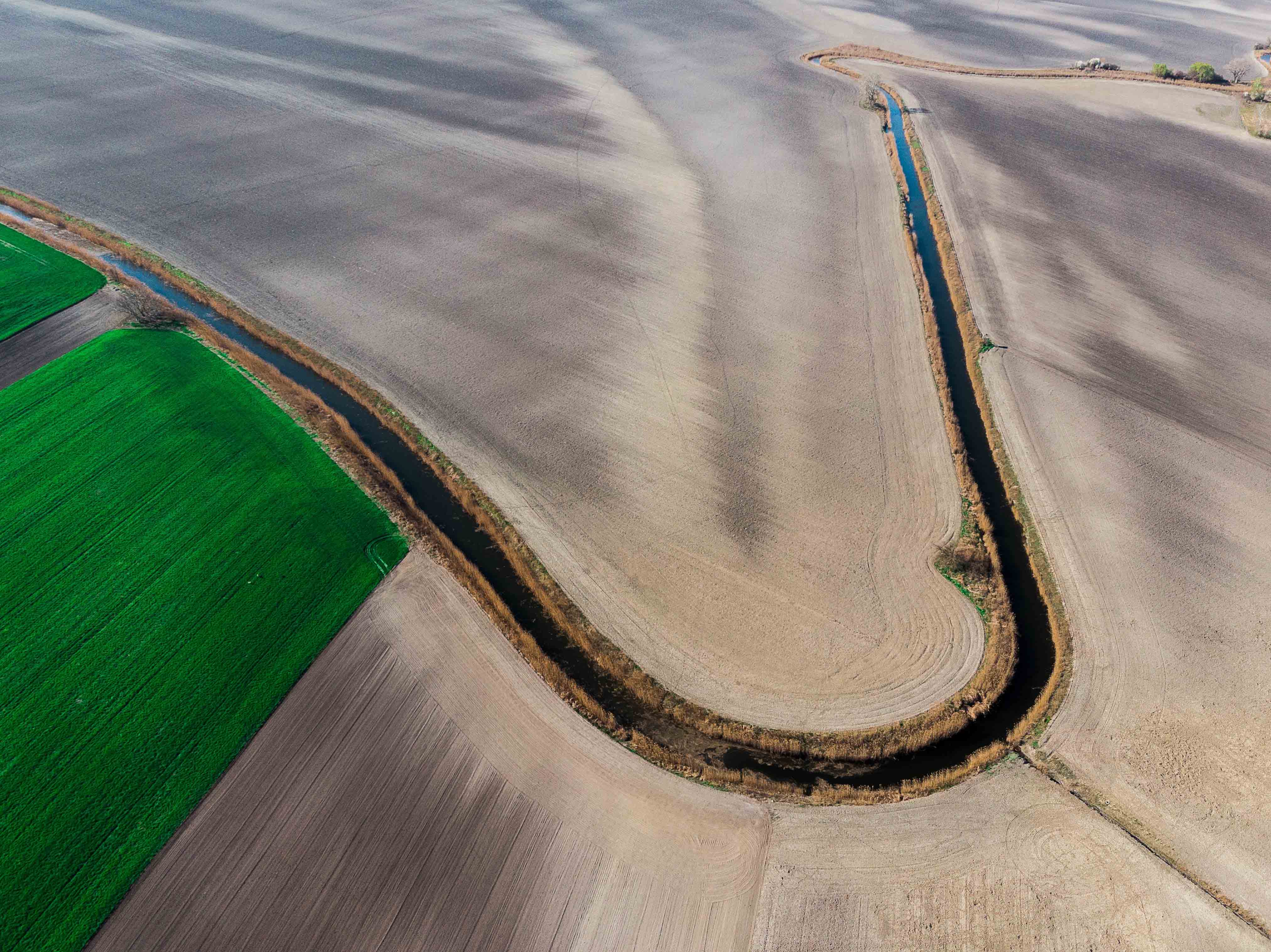 Aerial of irrigation in a field